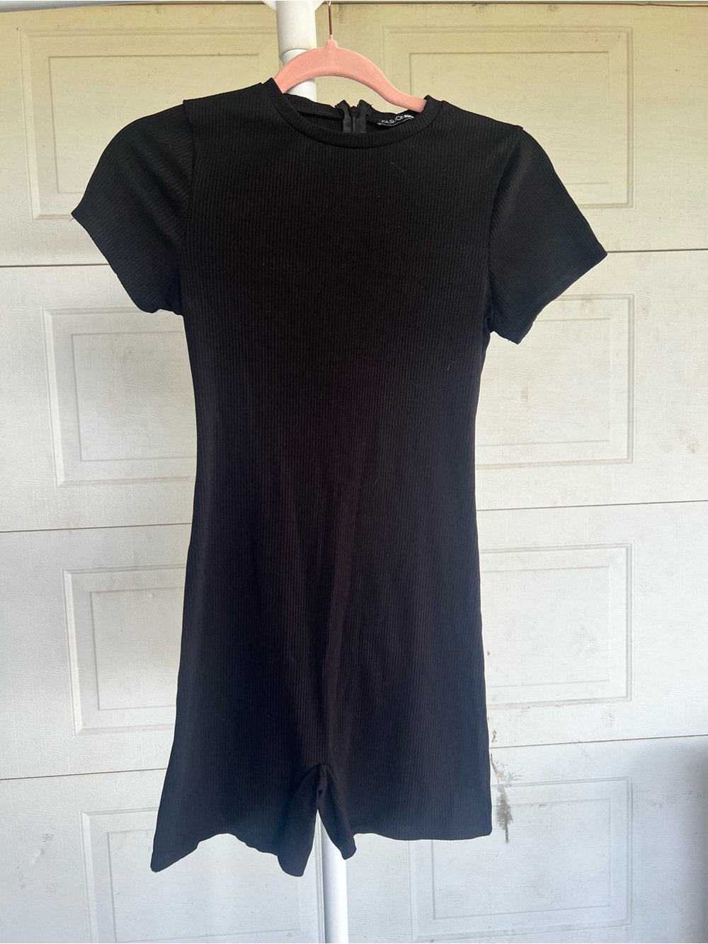 Black Ribbed Short Sleeve Romper